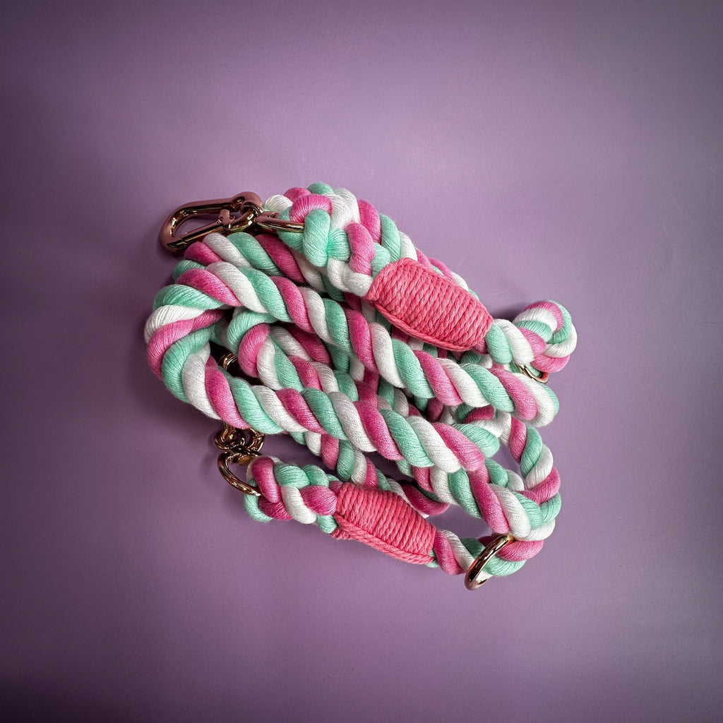 Cherry Blossom Multi - Use 7ft Rope Dog Lead – Versatile Hands - Free & Training Leash - Pup Chic Boutique