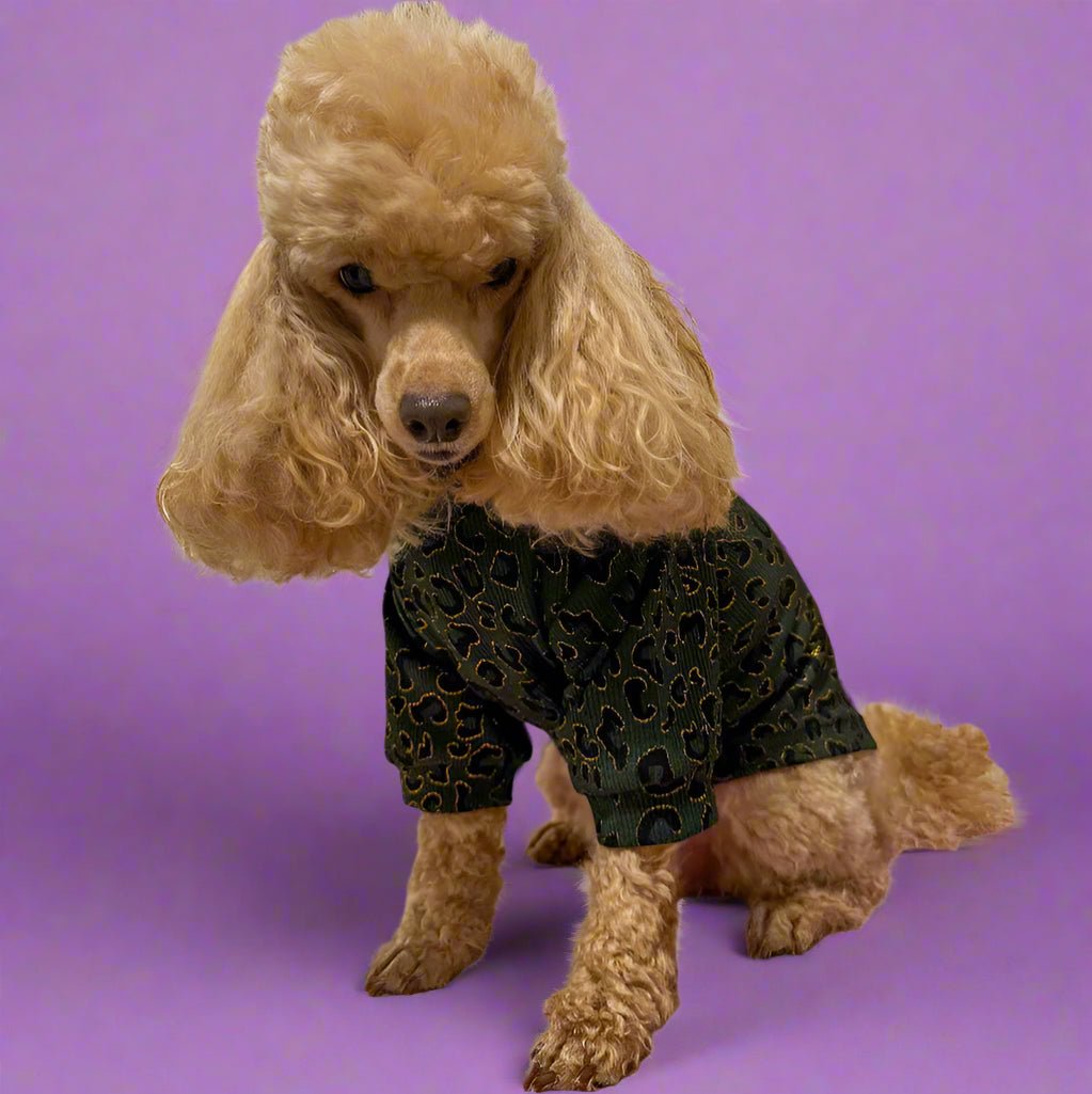 Emerald Green animal print dog top - animal print luxury dog matching outfit - Pup Chic Boutique