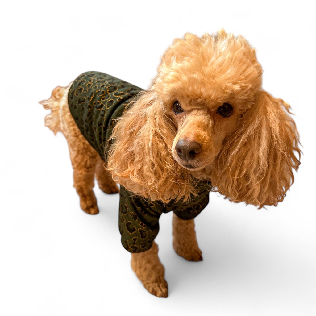 Emerald Green animal print dog top - animal print luxury dog matching outfit - Pup Chic Boutique