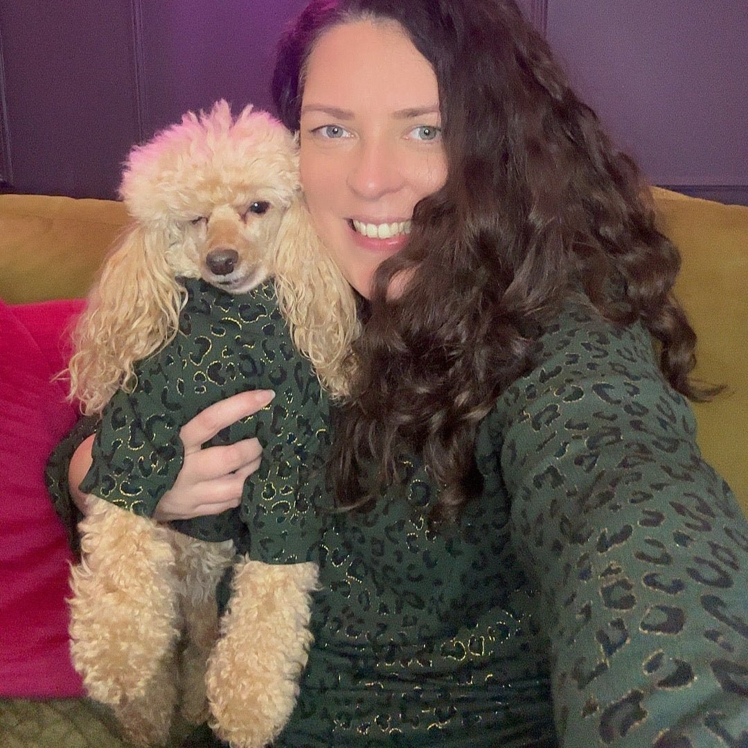 Emerald Green animal print dog top - animal print luxury dog matching outfit - Pup Chic Boutique