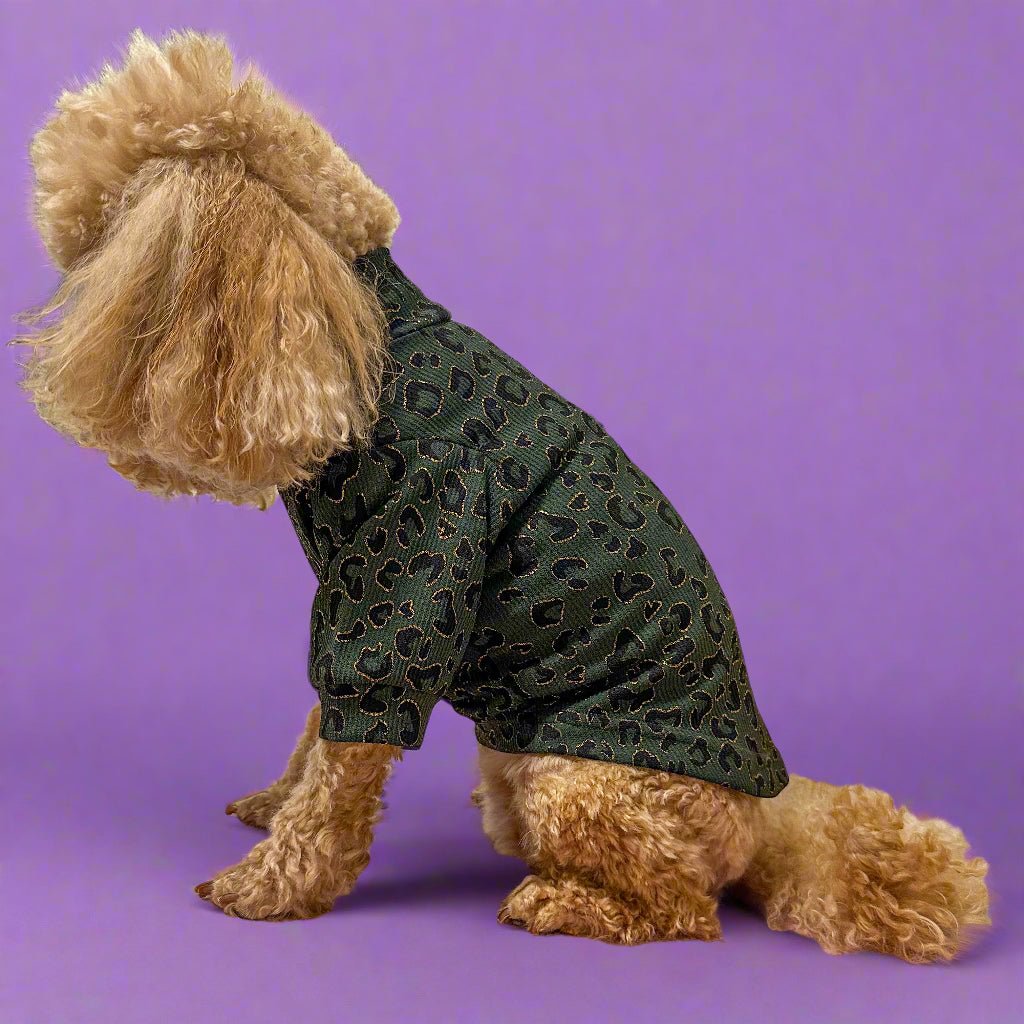 Emerald Green animal print dog top - animal print luxury dog matching outfit - Pup Chic Boutique