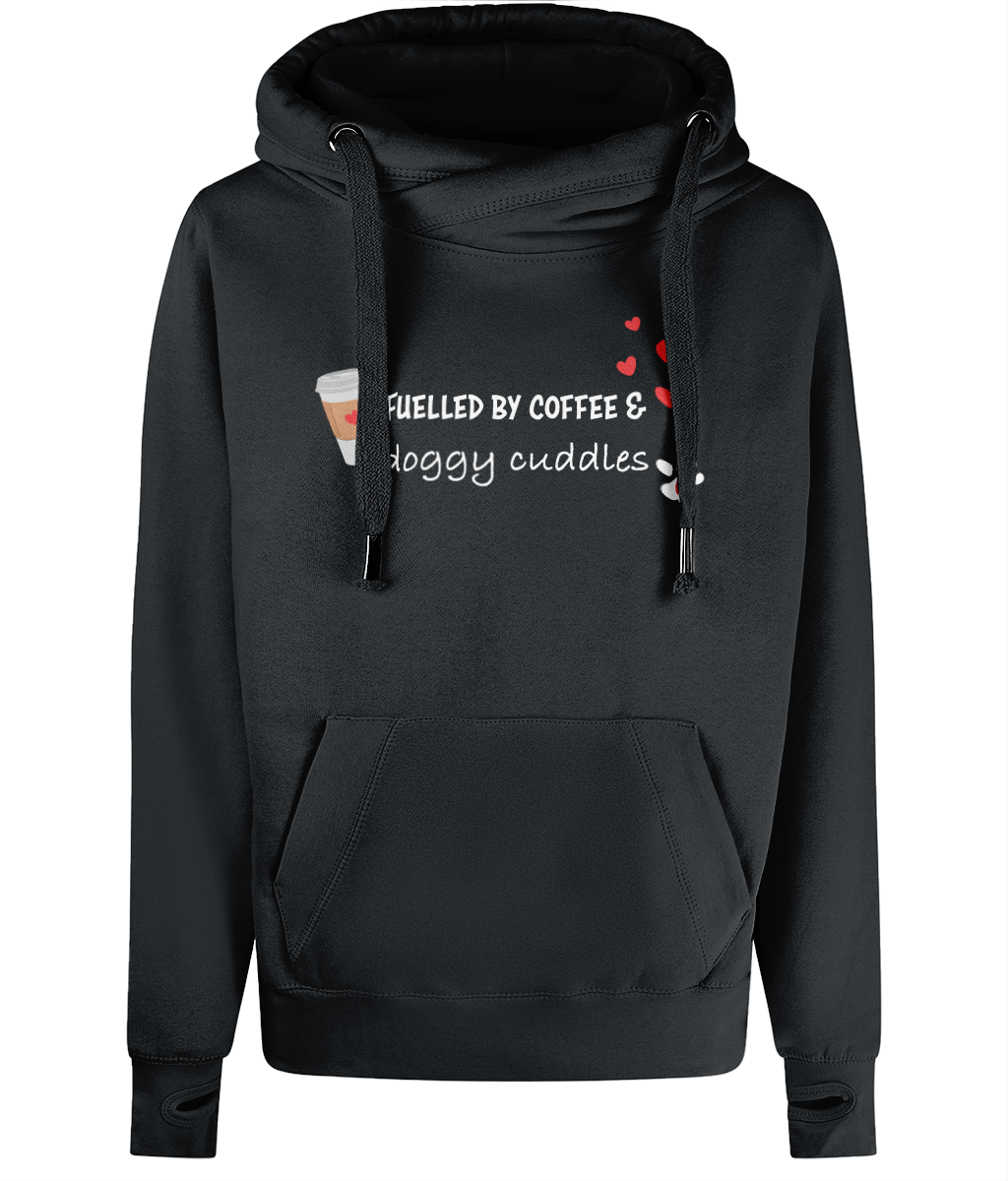 Fuelled by coffee Cross Neck Hoodie dark shades - Pup Chic Boutique