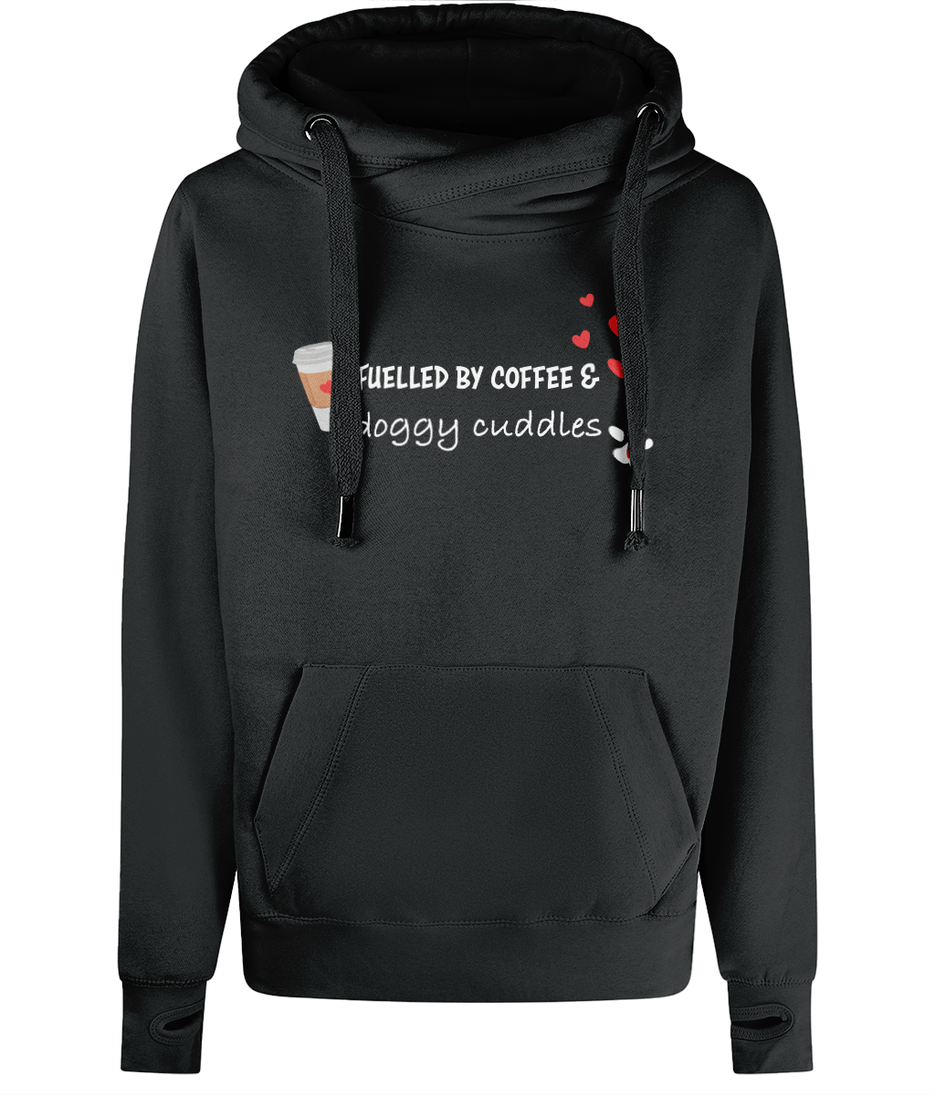 Fuelled by coffee Cross Neck Hoodie dark shades - Pup Chic Boutique