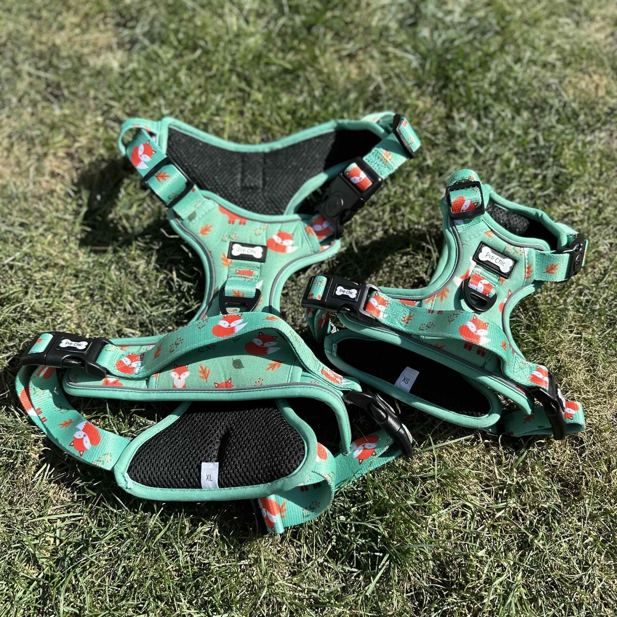Inquisitive Fox No Pull Tactical Dog Harness – Green Fox Print, Adjustable, Step - In (XS - XL) - Pup Chic Boutique