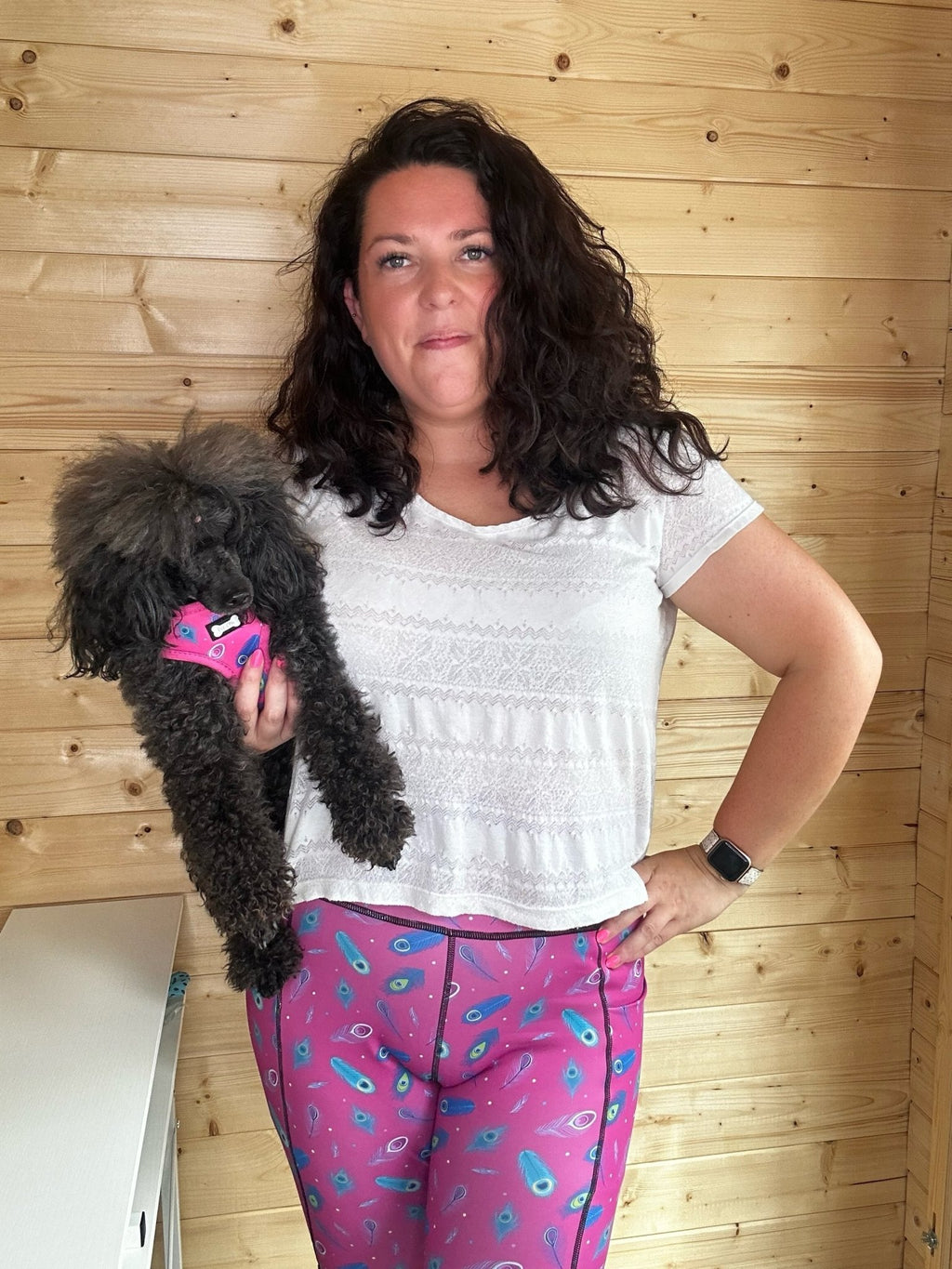 Peacock Power matching leggings - patterned grooming dog walking leggings - Pup Chic Boutique