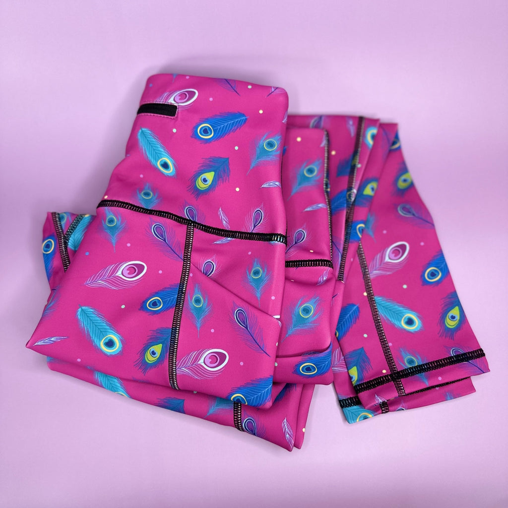 Peacock Power matching leggings - patterned grooming dog walking leggings - Pup Chic Boutique