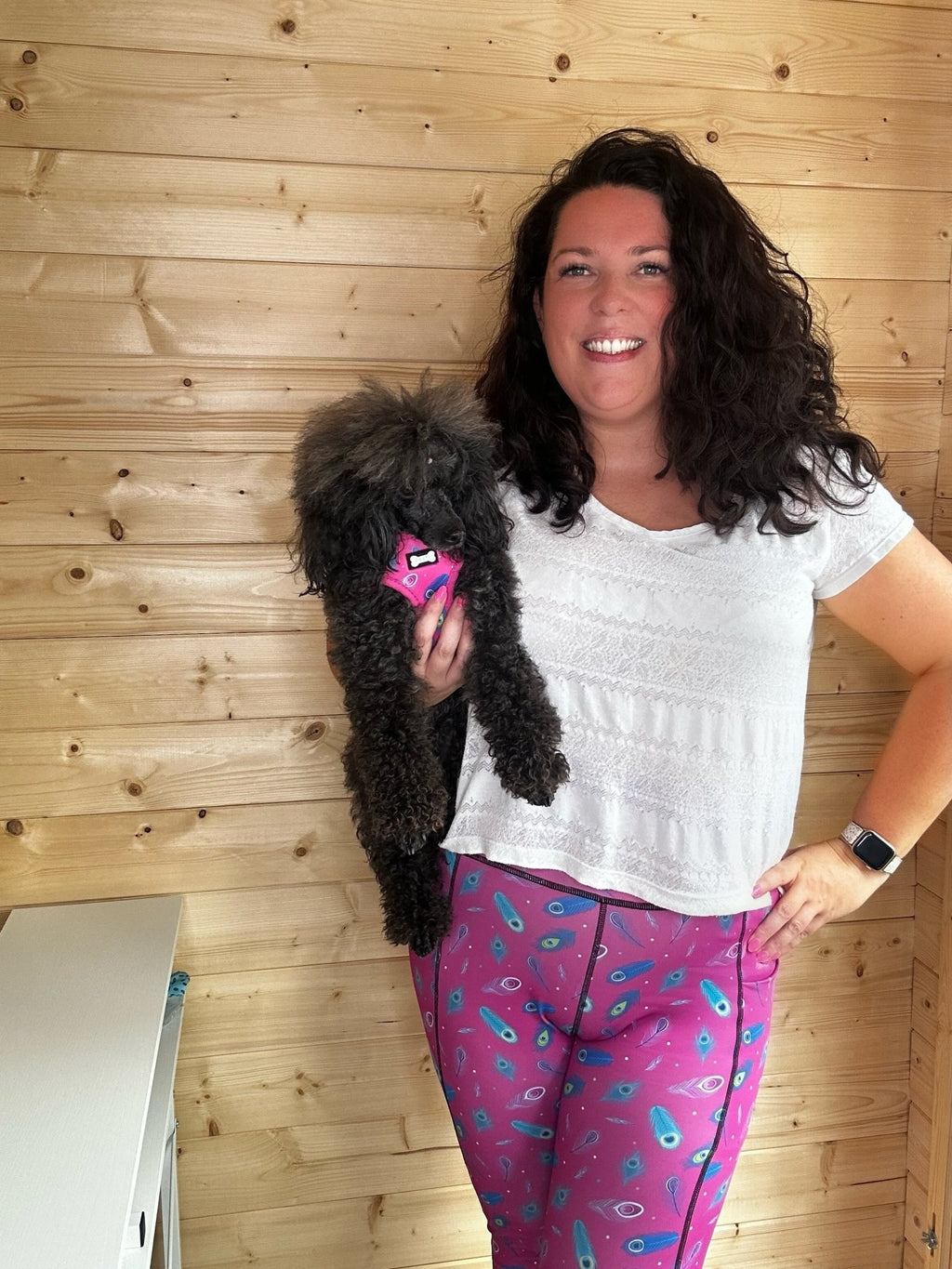 Peacock Power matching leggings - patterned grooming dog walking leggings - Pup Chic Boutique