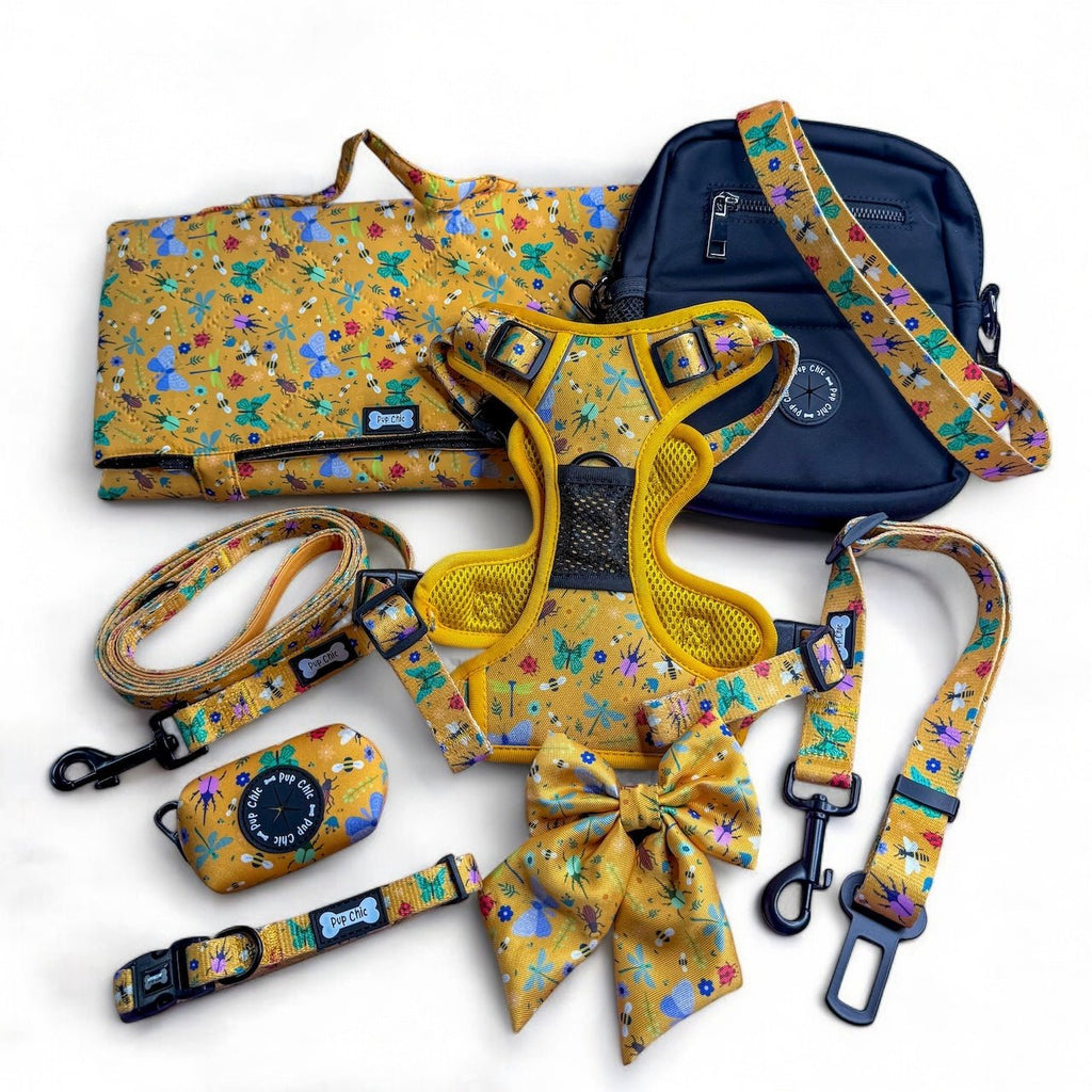 Summer Buzzin' No Pull Tactical Dog Harness – Yellow Insect Print, Adjustable, Step - In (XS - XL) - Pup Chic Boutique