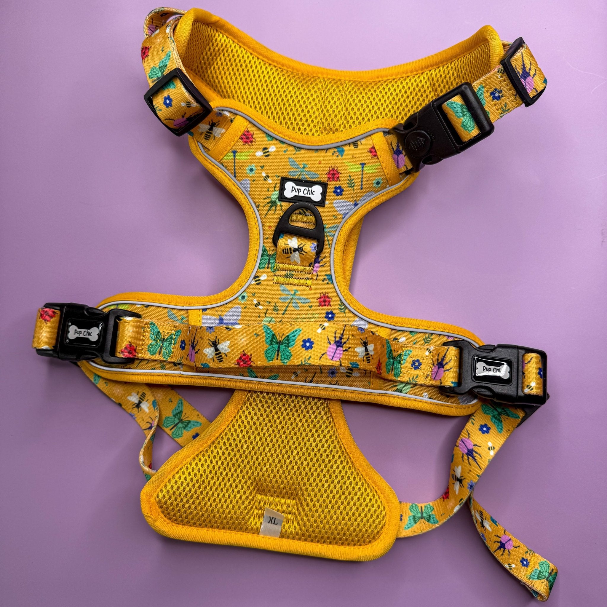 Summer Buzzin' No Pull Tactical Dog Harness – Yellow Insect Print, Adjustable, Step - In (XS - XL) - Pup Chic Boutique