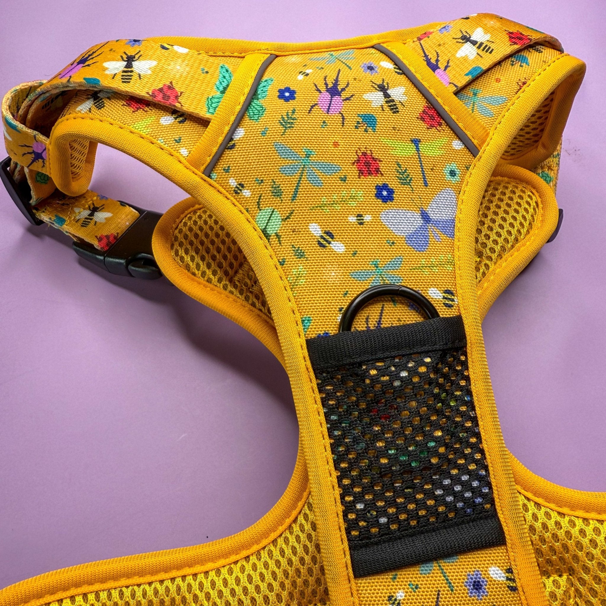 Summer Buzzin' No Pull Tactical Dog Harness – Yellow Insect Print, Adjustable, Step - In (XS - XL) - Pup Chic Boutique