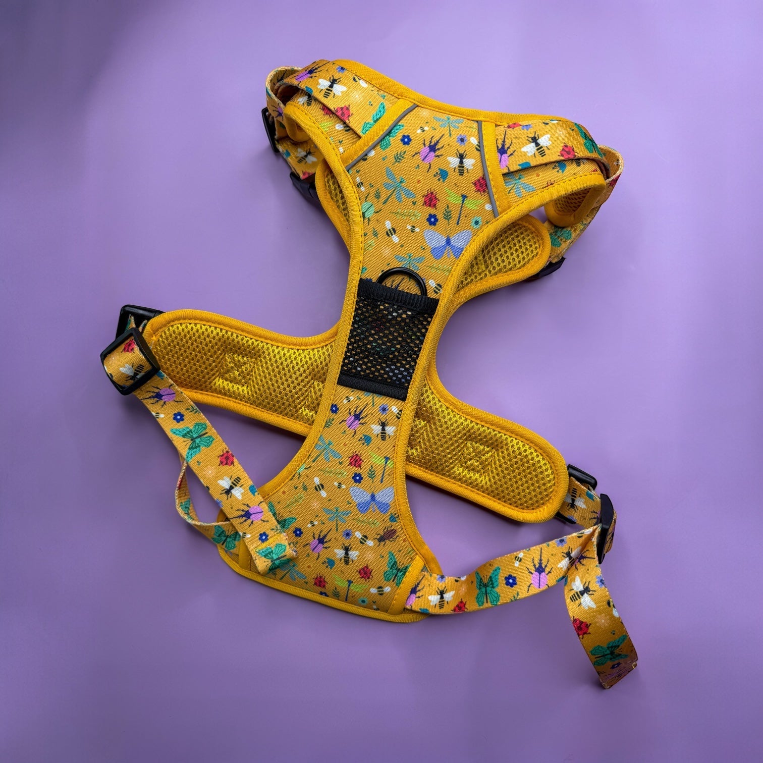 Summer Buzzin' No Pull Tactical Dog Harness – Yellow Insect Print, Adjustable, Step - In (XS - XL) - Pup Chic Boutique