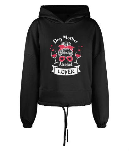 Dog mother alcohol lover black cropped oversized hoodie