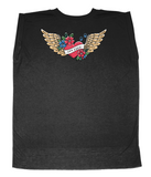 dog mama tattoo winged heart rolled cuff muscle t-shirt