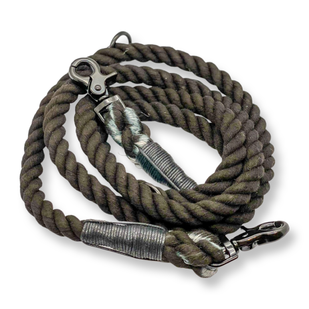 Black Adjustable 6ft Rope Lead - hands free leash - training lead