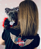dog mama tattoo winged heart rolled cuff muscle t-shirt