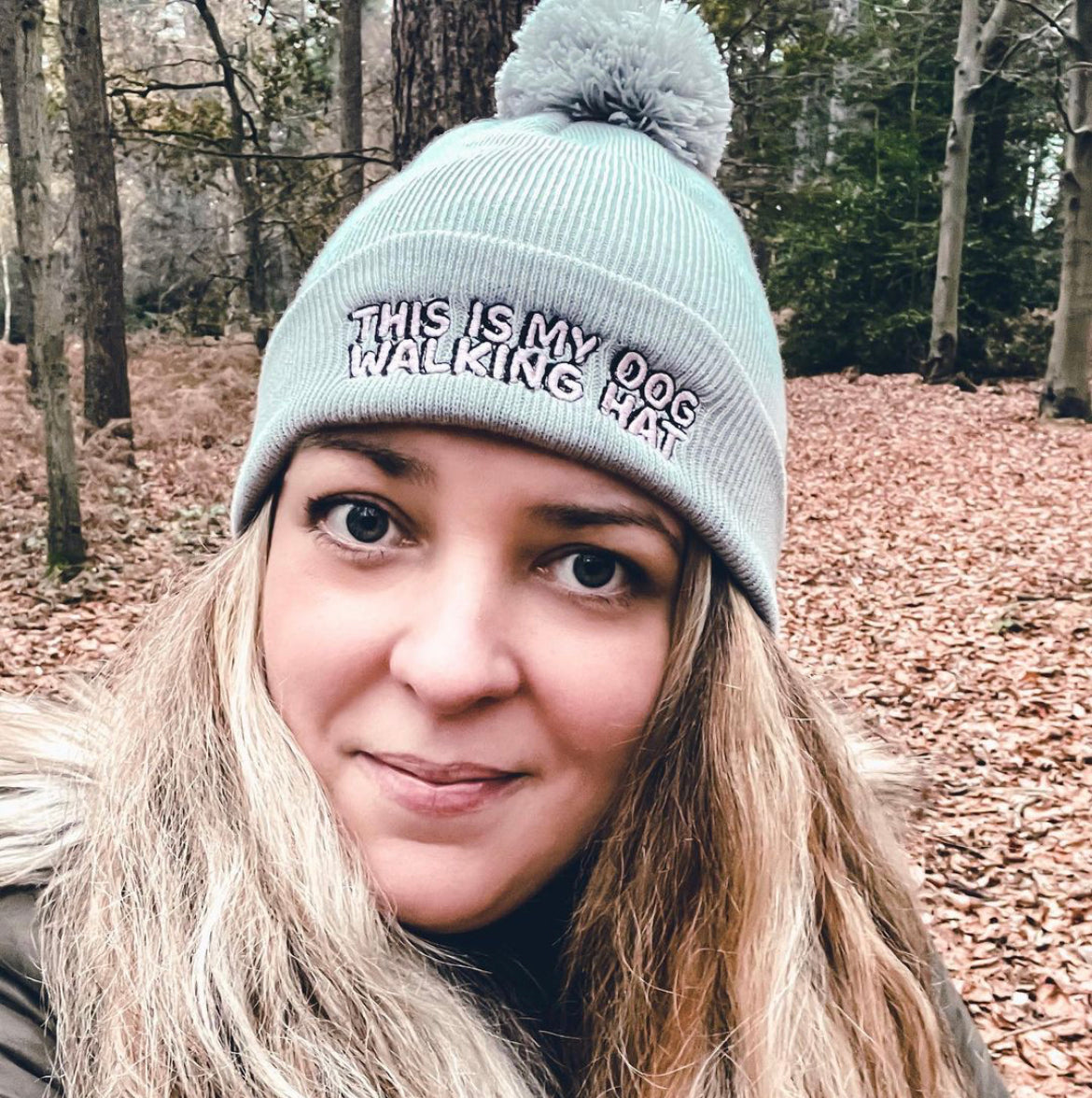 this is my dog walking hat pom pom beanie