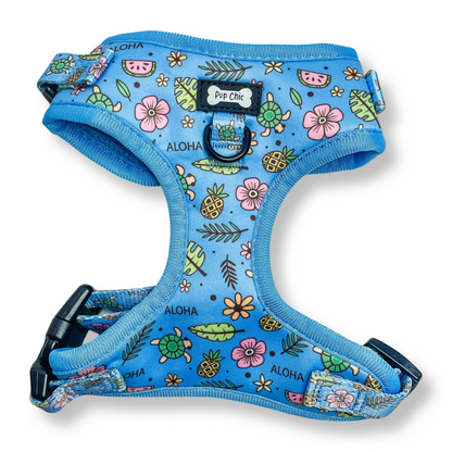 Island Breeze Step-in adjustable dog harness - Blue Hawaiian dog harness - Pup Chic Boutique