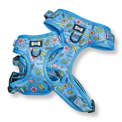 Island Breeze Step-in adjustable dog harness - Blue Hawaiian dog harness - Pup Chic Boutique