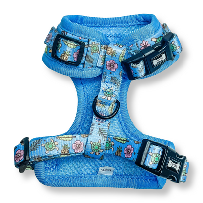 Island Breeze Step-in adjustable dog harness - Blue Hawaiian dog harness - Pup Chic Boutique