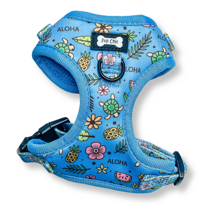 Island Breeze Step-in adjustable dog harness - Blue Hawaiian dog harness - Pup Chic Boutique