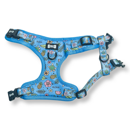 Island Breeze Step-in adjustable dog harness - Blue Hawaiian dog harness - Pup Chic Boutique