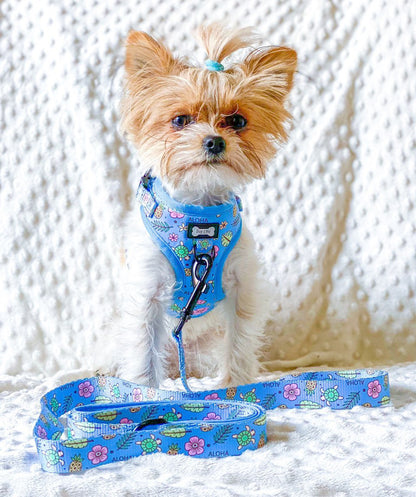 Island Breeze Step-in adjustable dog harness - Blue Hawaiian dog harness - Pup Chic Boutique