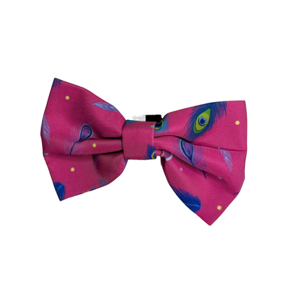 Peacock Power Bow Tie - hot pink peacock feather dog bow - Pup Chic Boutique