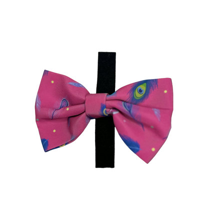 Peacock Power Bow Tie - hot pink peacock feather dog bow - Pup Chic Boutique