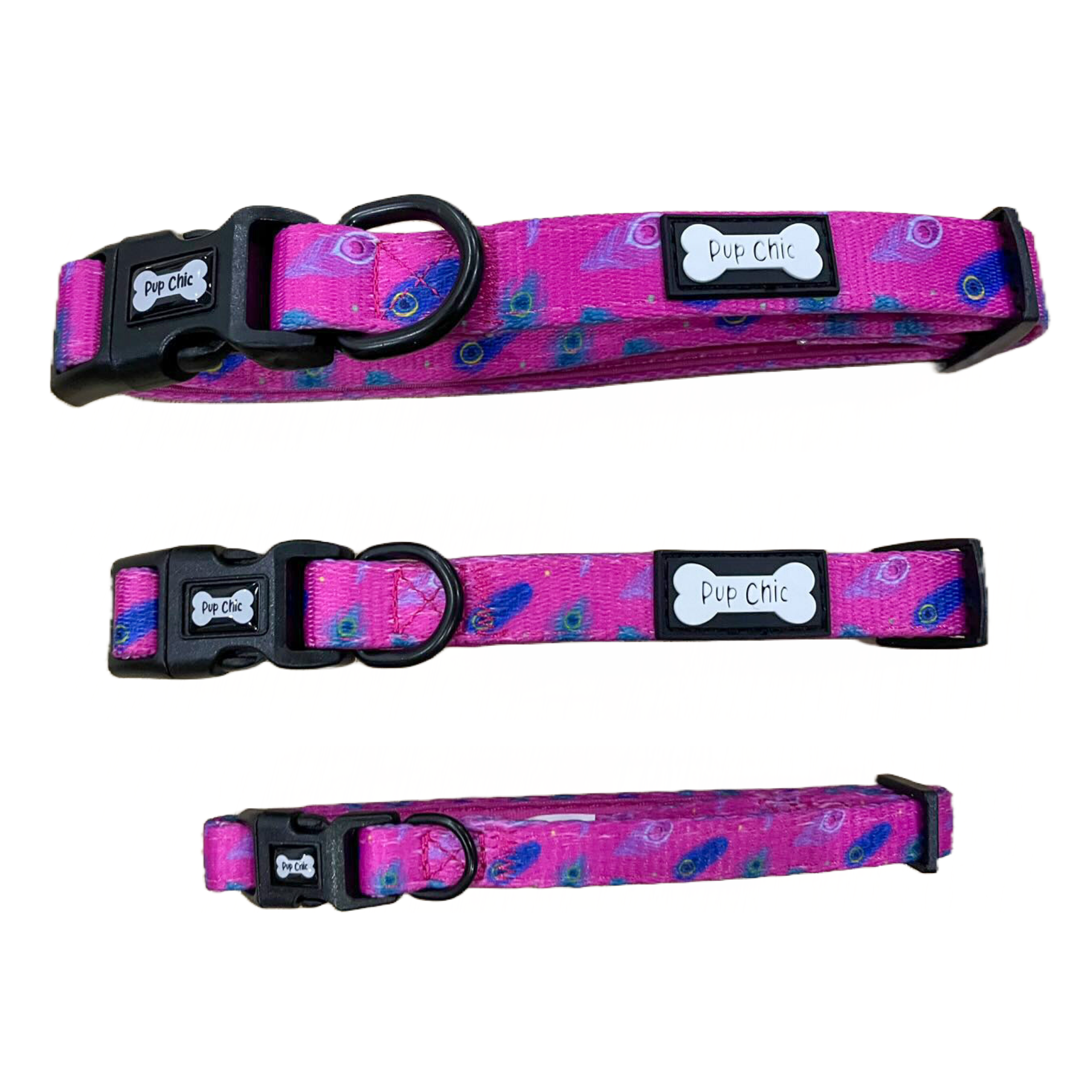 Peacock Power Collar - hot pink peacock feather dog collar - Pup Chic Boutique