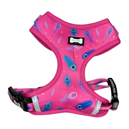 Peacock Power Adjustable Dog Harness - hot pink peacock feather dog harness - Pup Chic Boutique