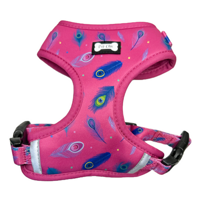 Peacock Power Adjustable Dog Harness - hot pink peacock feather dog harness - Pup Chic Boutique