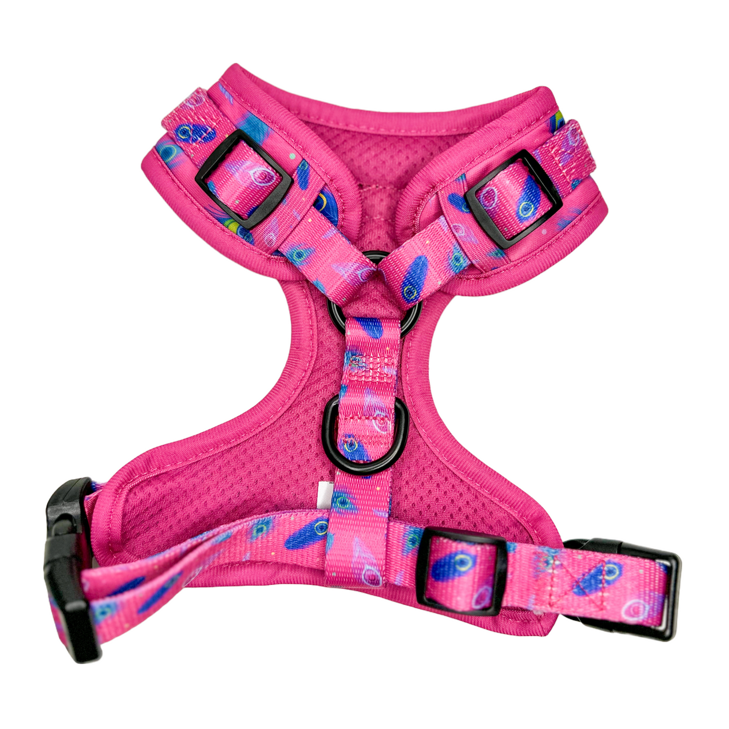 Peacock Power Adjustable Harness - hot pink peacock feather dog harness