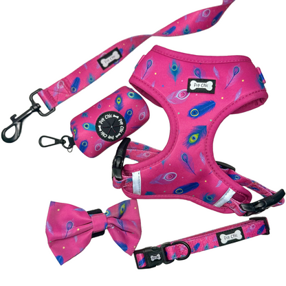 Peacock Power Adjustable Dog Harness - hot pink peacock feather dog harness - Pup Chic Boutique