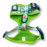 prehistoric pup adjustable step-in harness - sage green dinosaur step-in harness