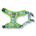 prehistoric pup adjustable step-in harness - sage green dinosaur step-in harness
