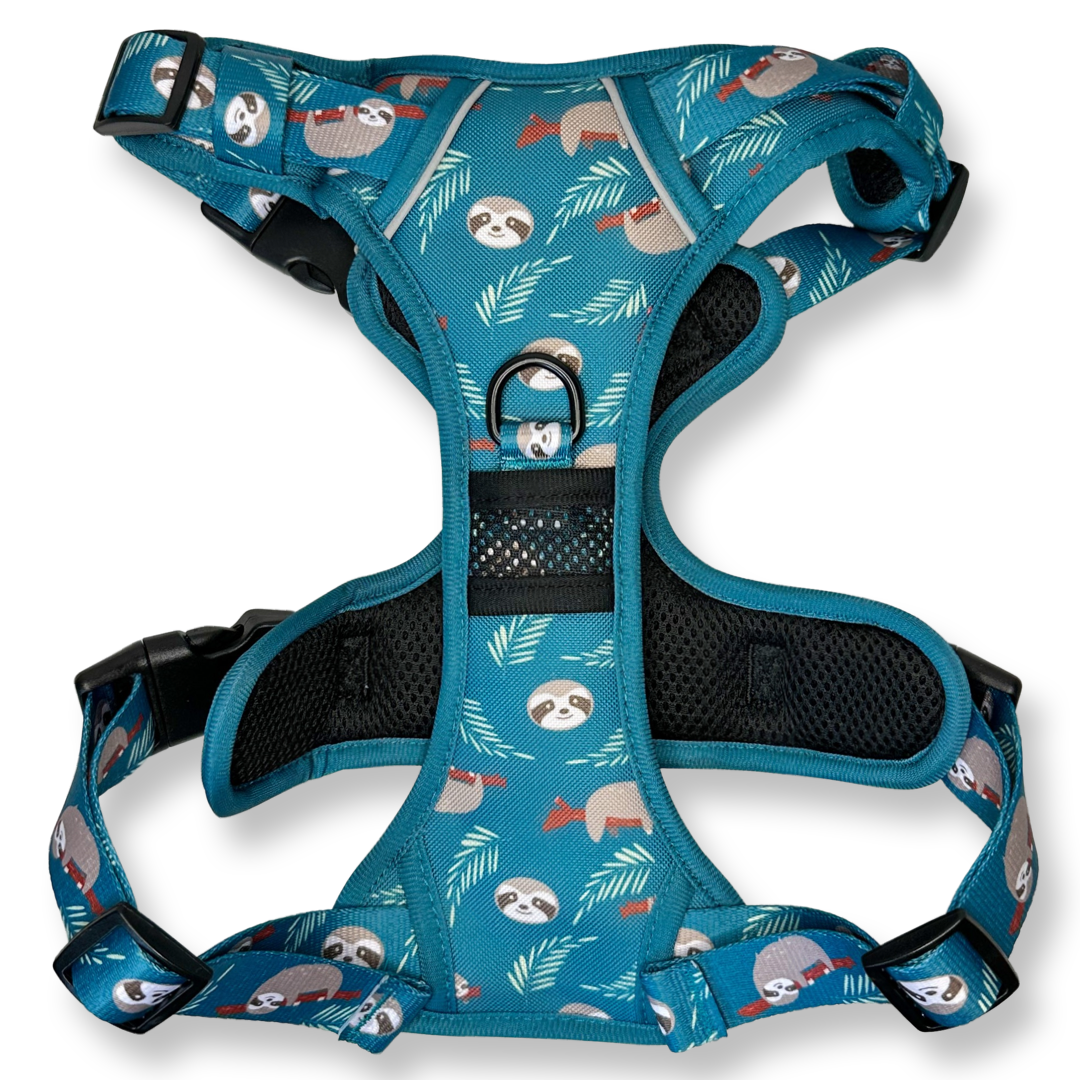 Lazy Sloth Tuff Stuff dog harness - three clip teal dog harness with handle - Pup Chic Boutique