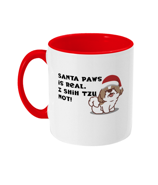 shih tzu christmas two toned mug ceramic / white / red