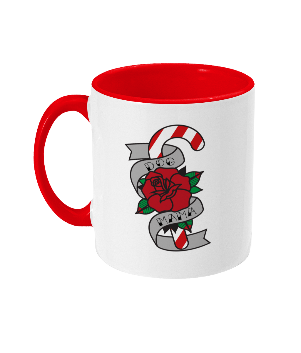 dog mama christmas tattoo two toned mug ceramic / white / red