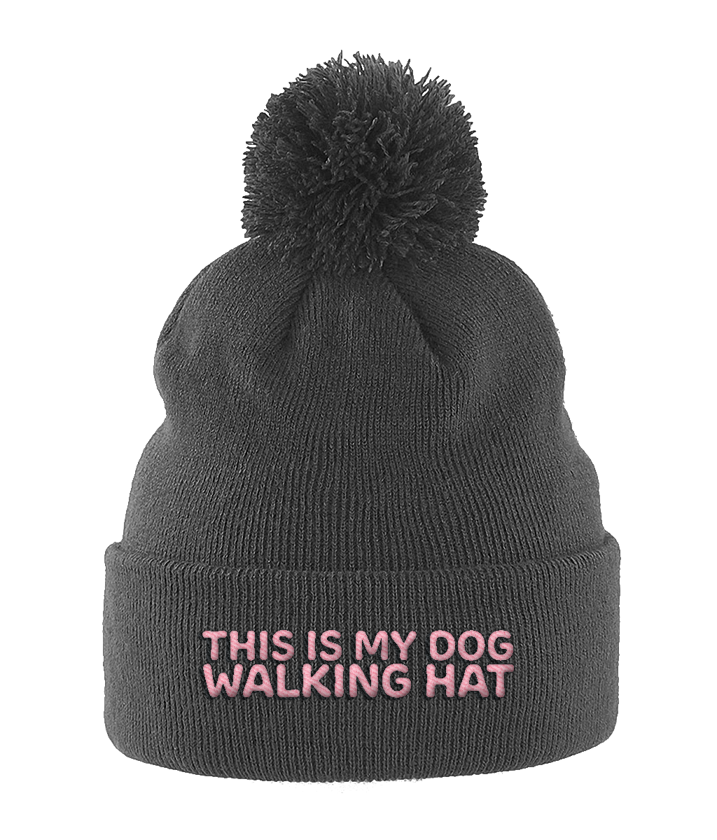 this is my dog walking hat pom pom beanie graphite grey