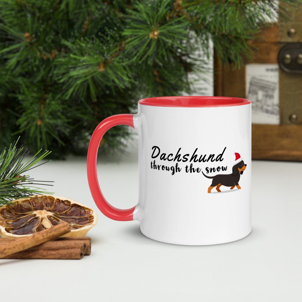 Dachsund through the snow two toned Christmas mug - Pup Chic Boutique
