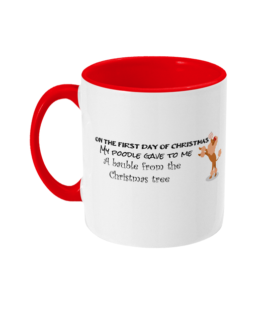 poodle christmas two toned mug ceramic / white / red