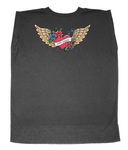 dog mama tattoo winged heart rolled cuff muscle t-shirt