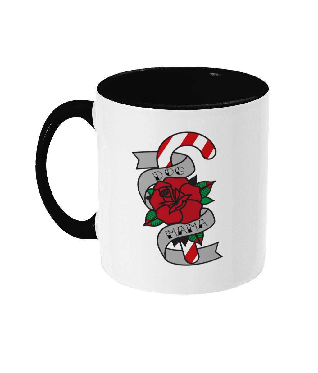 dog mama christmas tattoo two toned mug ceramic / white / black