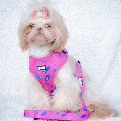 Peacock Power Adjustable Dog Harness - hot pink peacock feather dog harness - Pup Chic Boutique