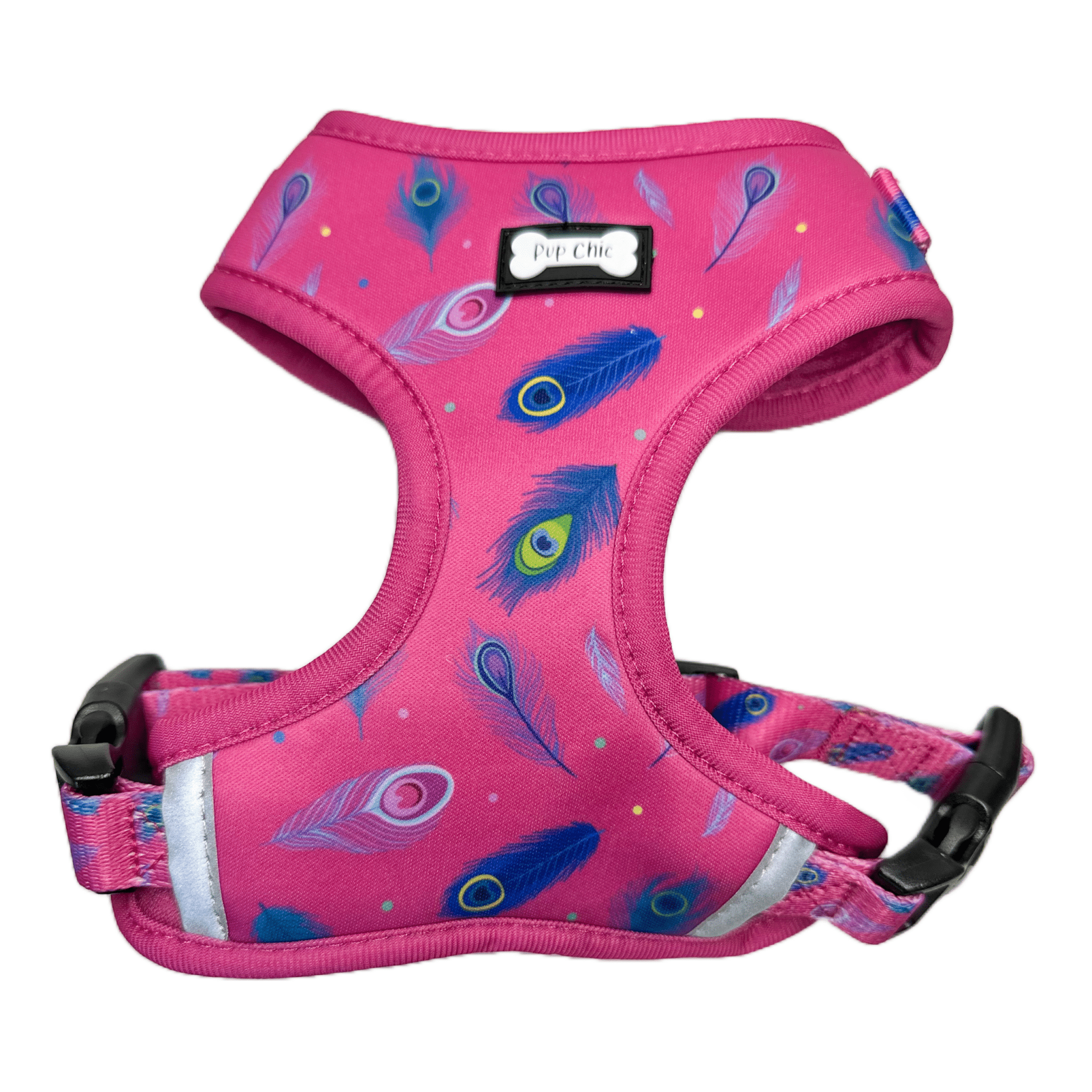 Peacock Power Adjustable Dog Harness - hot pink peacock feather dog harness - Pup Chic Boutique