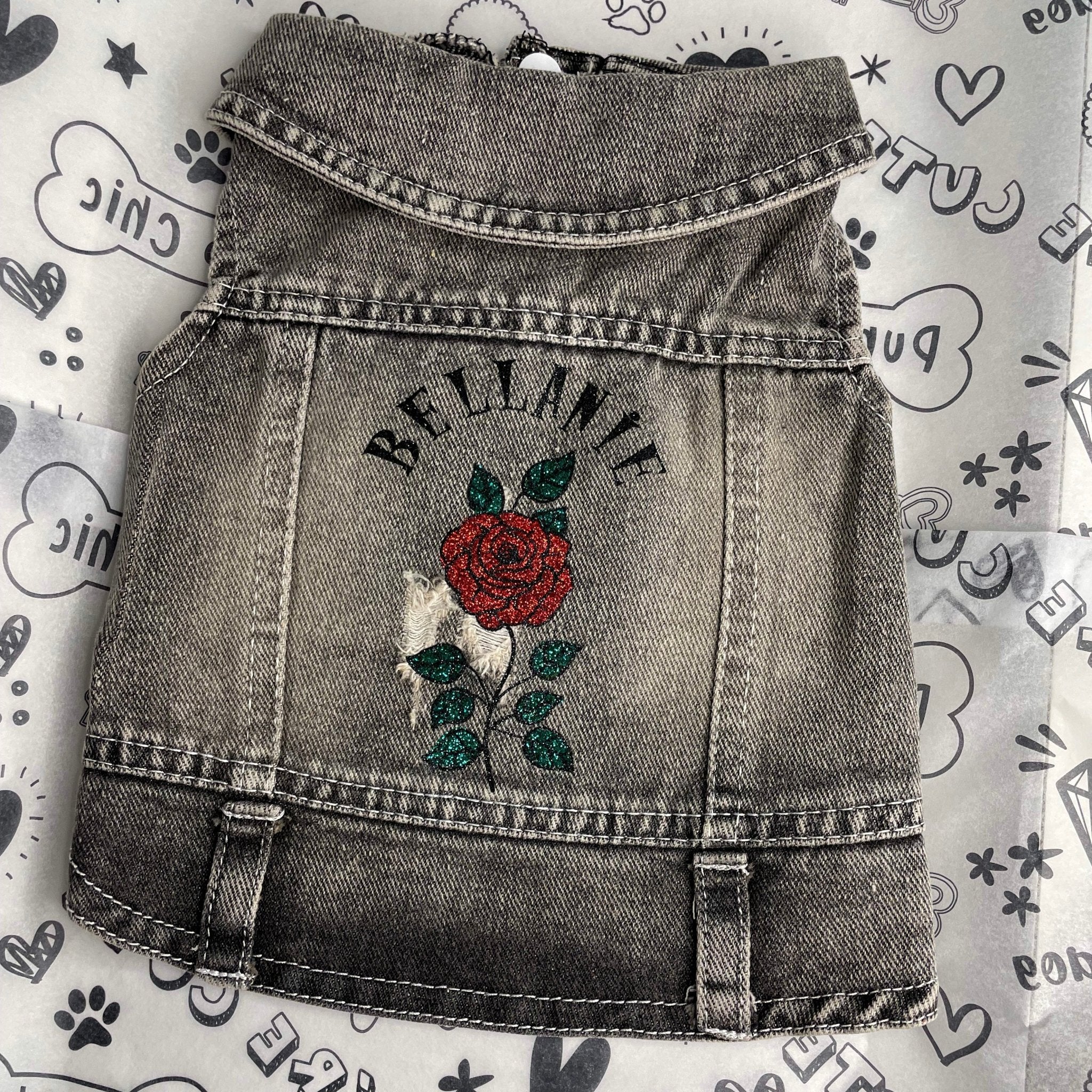 Personalised dog denim jacket - black or grey - Pup Chic Boutique