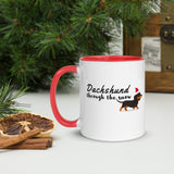dachsund through the snow two toned christmas mug